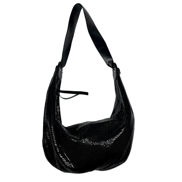 Valerie Stevens Y2K Black Metallic Shimmer Slouch Hand Bag w/ Faux Leather Strap - Picture 1 of 8